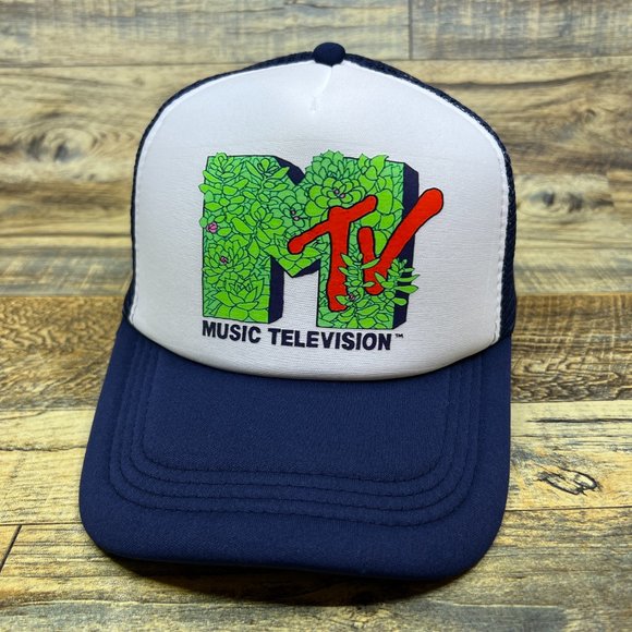 MTV Leaves Mens Trucker Hat Navy Snapback 90s Nostalgic Retro TV Baseball Cap - Picture 2 of 8